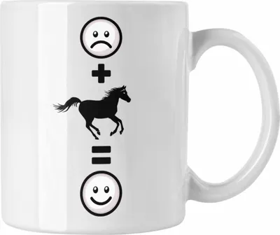 Produktbild von Trendation - Pferde Tasse Geschenk für Reiterin Pferdesport  :( + Pferde = :) Lustige Geschenkidee Geburtstag (Weiß)