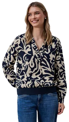 Productafbeelding van Street One langarmblouse met elastische boord, kleur: donkerblauw (Shadowed Navy), maat: 36