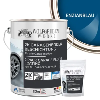 Produktbild von 2K Garagenbodenbeschichtung Garagenfarbe Garagenbodenfarbe Epoxidharz Bodenbeschichtung für Garage Werkstatt Keller - Enzianblau l 20kg