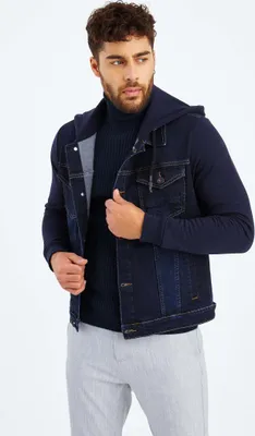 Obrázek produktu pro Pánská džínová bunda s kapucí Leif Nelson LN-5615, modrá / S