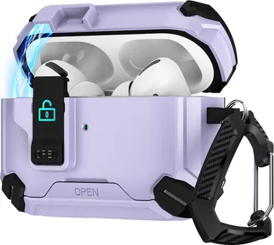 Immagine prodotto di Custodia per Apple AirPods Pro 1 / 2 Custodia protettiva Defender con moschettone 360° Scatola protettiva per cuffie antiurto Copertura integrale Viola