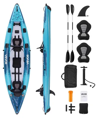 Immagine prodotto di Kayak gonfiabile VEVOR, kayak per il tempo libero per 2 persone, capacità di carico di 318 kg, a prova di perdite e forature, con sedile imbottito, pavimento in PVC con cuciture a goccia, 2 pagaie, pompa a mano e borsa per il trasporto, per la pesca e il campeggio