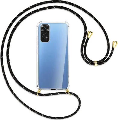Produktbild von Handykette Backcover-Schutzhülle mit Band (Metall goldfarben) für Xiaomi Redmi Note 11S 4G - schwarz/gold