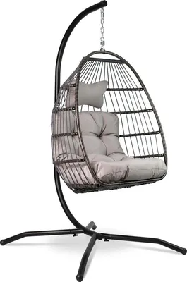 Produktbild von Vita5 Vita5 Egg Hanging Chair - mit Ständer - für drinnen und draußen - Cocoon Chair - faltbar - bis zu 150kg - inkl. Kissen & Bezug - Hellgrau