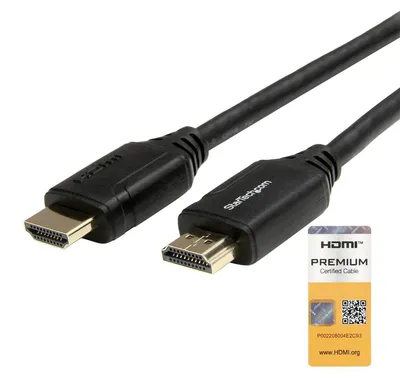 Produktbild von StarTech.com Premium High Speed HDMI Kabel mit Ethernet - 4K 60Hz - 0,5m, 0,5 m, HDMI Typ A (Standard), HDMI Typ A (Standard), Audio Return Channel (ARC), Schwarz