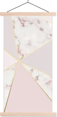 Produktbild von MuchoWow® Textilposter Marmor - Gold - Rosa 60x120 cm mit holzfarbenen Rahmen - Holz