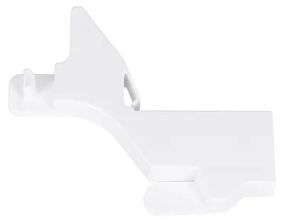 A white plastic part, likely a bracket or holder, photographed against a white background.
