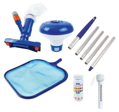 Produktbild von Happy People 77538 - Wehncke - Poolpflegeset 5-teilig – Kescher, Sauger, Thermometer & Zubehör