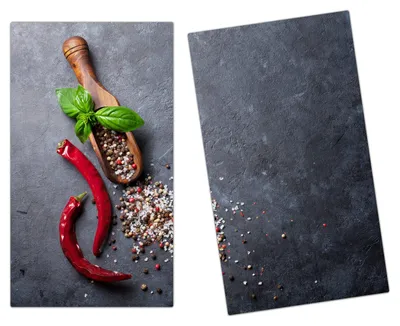 Produktbild von Spritzschutz Herdabdeckplatte Schneidebrett aus Glas Pfeffer und Salz 2-Teilig (60x52cm)