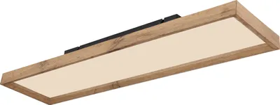 Produktbild von Globo Lighting Deckenleuchte Metall weiß matt, MDF Holzoptik dunkel, Metall schwarz matt, Kunststoff opal, Stufenschalter, Farben fixierbar, 3 CCT-Stufenschalter außen am Rahmen, LxBxH: 800x200x85mm, inkl. LED 24W 230V, 2650lm Source, 1500lm Output, CCT 2700/4500/6500K
