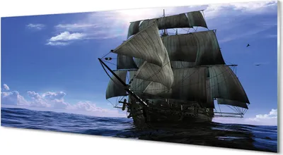 Produktbild von Glasbilder 125x50 Wandkunst Sea Schiff Wolke