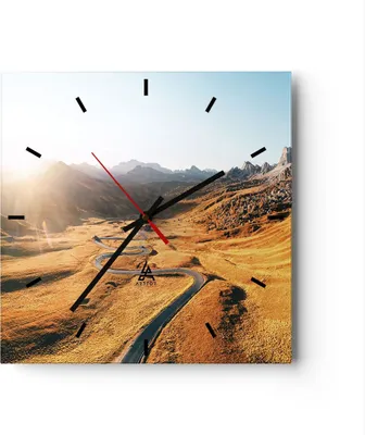 Produktbild von Wanduhr - Quadrat - Glasuhr - Sonne Berge Weg - 30x30cm - Schleichendes Uhrwerk - Lautlos - zum Aufhängen bereit - Dekoration Modern - Wanddekoration aus Glas - C3AC30x30-4836