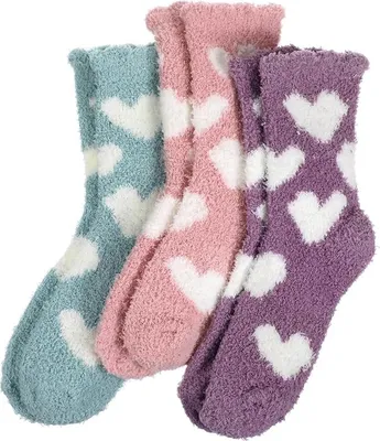 Produktbild von 3 Paar Kuschelsocken Damen,Flauschige Socken aus Korallenfleece,Wintersocken Warme Elastizit?t Schlafsocken,Haussocken fš¹r Winter,Weihnachten(Herz-Muster)