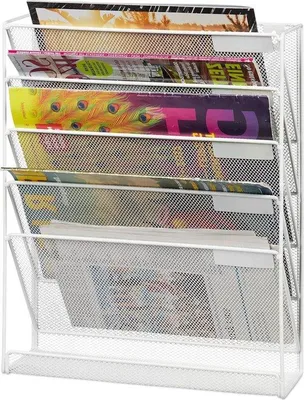 Produktbild von Famanu Zeitschriftenhalter A4 5 Fächer Metall - Dokumentenhalter 40,5 x 32,5 x 10,5 cm weiß