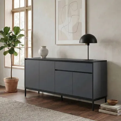Produktbild von Skye Decor, Hochwertiger Konsolentisch (3 Teile) - Anthrazit & Holz Schwarz, 100% Melamin