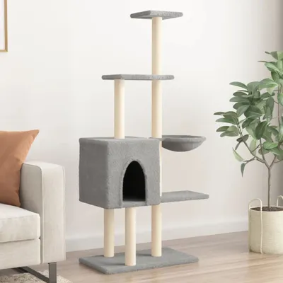 Produktbild von Design Möbel Kratzbaum mit Sisal-Kratzsäulen Hellgrau 145 cm - 2024 Neu