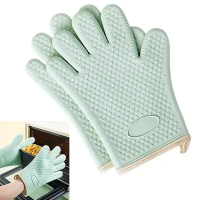 Produktbild von Ofenhandschuhe Silikon Hitzebeständig 300°C Grün 2 Stück Anti-Rutsch Kochhandschuhe