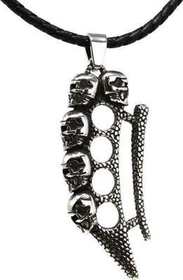 Produktbild von Lederkette Edelstahlkette 316L SCHLAGRING SKULL 60 cm Leder 05-02