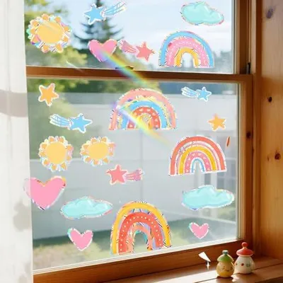 Produktbild von Fensterbilder mit Regenbogenmotiven als Suncatcher und Vogelschutz