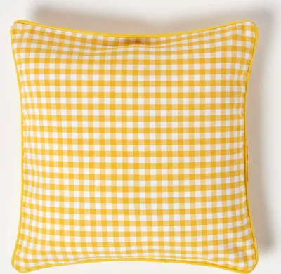 Obrázek produktu pro HOMESCAPES Bavlněný povlak na polštářek Gingham, 45 x 45 cm, žlutý