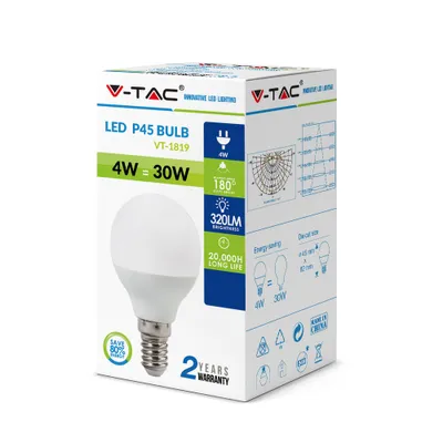 Immagine prodotto di V-TAC VT-1819 Lampadina a LED Epistar 4W E14 P45 luce 6000K - 4124