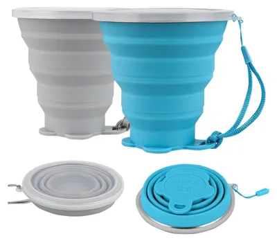 Produktbild von 2-teiliges Set faltbarer Silikonbecher, 320 ml Reisebecher, flexibel, wiederverwendbar, tragbarer Campingbecher, Faltbecher für Picknicks, Wanderungen und Outdoor-Fitness