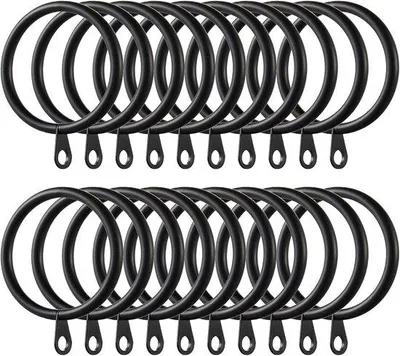 Immagine prodotto di Uniqoos® Anelli per tende con gancio – 60 pezzi, anelli metallici di diametro 38 mm per tende, adatti a tende per aste fino a 33 mm, cromati, colore nero