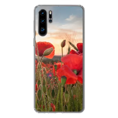 Produktbild von MuchoWow® Handyhülle Schutzhülle Hülle für Huawei P30 Pro Sonnenuntergang hinter den schönen Mohnblumen Silikon Softcase Handy Hülle - Schutzdeckel