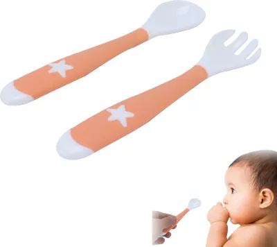 Produktbild von Baby Löffel Gabeln Set Kleinkinder Füttern Trainingsutensilien Biegbares, leicht zu greifendes GeschirrOrange