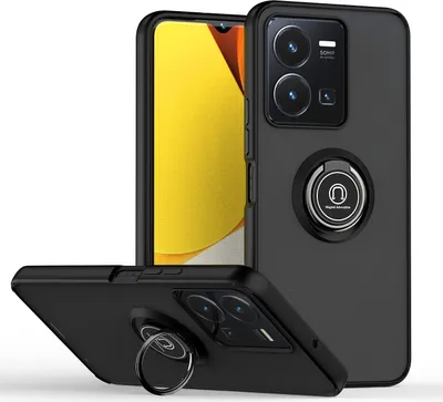 Image de Étui pour VIVO Y35 étui TPU translucide mat avec porte-anneau et support Noir