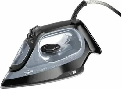 Zdjęcie produktu dla Braun TexStyle 3 SI3055BK, Żelazko parowe, Płyta ceramiczna, 2 m, 180 g/min, Czarny, 45 g/min