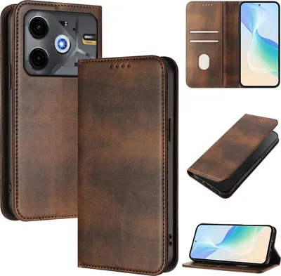 Obrázek produktu pro Pouzdro pro Tecno Pova 6 Neo , vintage kožené pouzdro s RFID ochranou, přihrádkami na karty, stojánkem Hnědý