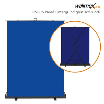 Zdjęcie produktu dla Walimex pro zwijane tło panelowe niebieskie 165 x 220 cm, tło fotograficzne z pudełkiem transportowym, system tła do studia fotograficznego, płótno fotograficzne bez zagnieceń idealne do kadrowania i chromowania
