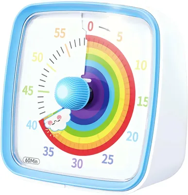 Produktbild von Visueller Timer mit Nachtlicht, 60 Minuten Countdown Timer, Kinder Timer mit Regenbogen Muster, Pomodoro Timer, Leises Countdown-Timer, blau