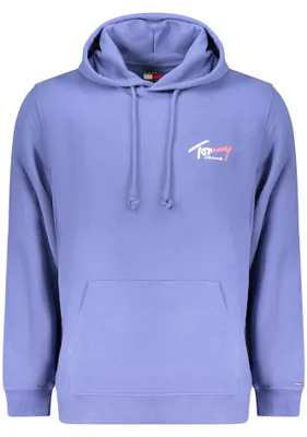 Obrázok produktu pre Modrý pánsky mikropulóver s kapucňou bez zips, s potlačou loga