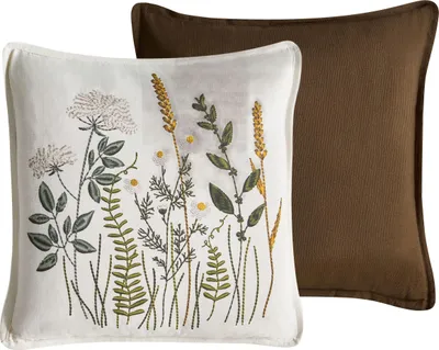 Produktbild von BELIANI Dekokissen 2er Set Weiß u. Braun Baumwollbezug mit Füllung 45x45 cm Blumenmuster Boho Sofakissen Zierkissen für Wohnzimmer Schlafzimmer Deko