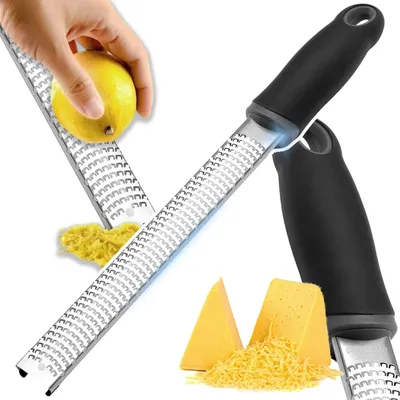 Produktbild von Zester Reibe Küchenreibe Parmesanreibe Edelstahl für Käse Zitrone Ingwer Knoblauch Gemüsereibe scharf 30 cm
