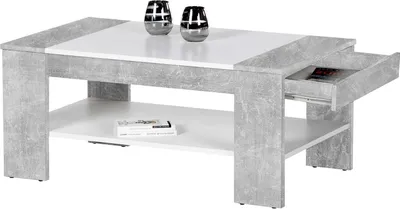 Produktbild von Couchtisch - Weiß - Betondekor - 100 x 58 cm - mit Schublade