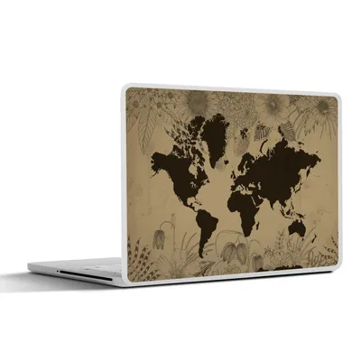 Produktbild von MuchoWow® Laptop Aufkleber Sticker Cover Weltkarte - Vintage - Schwarz 31x22.5 cm - Laptop-Deko