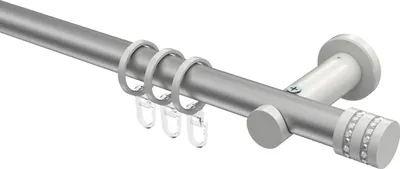 Produktbild von Interdeco Gardinenstange / Vorhangstange Silbergrau / Weiß, Typ Platon Estana (Glitzerkappe), 20 mm Ø 1-läufig, 480 cm