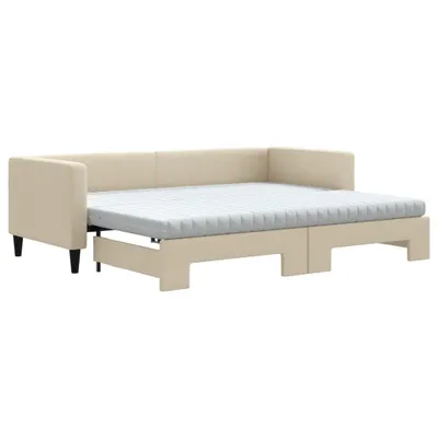 Produktbild von vidaXL Tagesbett Ausziehbar mit Matratzen Creme 80x200 cm Stoff