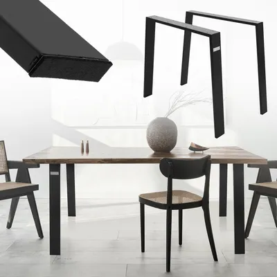 Zdjęcie produktu dla ML-Design zestaw 2 nóg do stołu Loft, 90x72 cm, czarny, profil 8x2 cm, wykonany ze stali, industrialny design, kształt U, metalowa rama stołu scandic