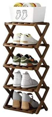 Immagine prodotto di Scaffale per scarpe in bambù, 5 ripiani, pieghevole, stretto, 75x26 cm