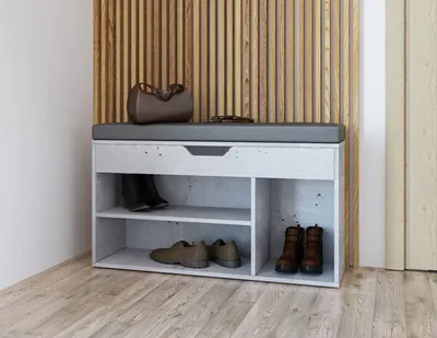 Image de Banc à chaussures 1306 Étagère à chaussures 104 x 32 x 51 cm, aspect béton, tissu structuré gris foncé