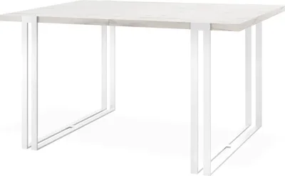 Produktbild von Ausziehbarer Esstisch in Weißer Marmoroptik - Großer Tisch im Loft-Stil mit Weißen Metallbeinen 140 bis 240 cm - Industrietisch für das Wohnzimmer - Spacesaver - Marmor Weiß - 140 x 80 cm