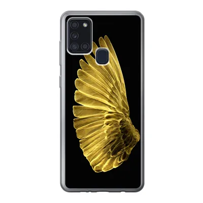 Produktbild von MuchoWow® Handyhülle Schutzhülle Hülle für Samsung Galaxy A21s Goldene Flügel auf schwarzem Hintergrund Silikon Softcase Handy Hülle - Hartschale