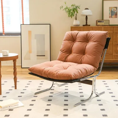 Produktbild von LVHOM Loungesessel im Barcelona-Stil, Relaxsessel mit Chrom, Polstersessel aus Kunstleder, abnehmbares Kissen, Lesesessel für Wohnzimmer & Balk