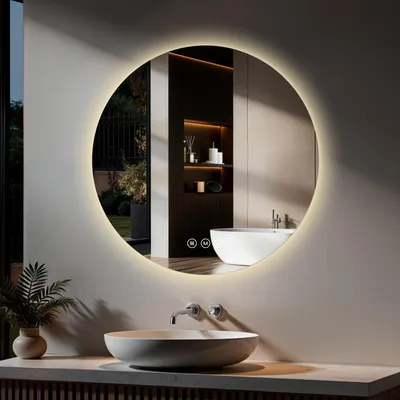 Produktbild von S'AFIELINA LED Badspiegel Rund Badezimmerspiegel Wandspiegel mit Touch-Schalter,3 Lichtfarbe 3000/4000/6500K 50 cm