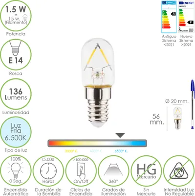 Imagen del producto de Maurer 19073245, 1,5 W, 15 W, casquillo E14, 136 lúmenes