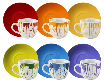 Espressokopjes mit Untertasse, Porzellan, 90 ml, 6 St.